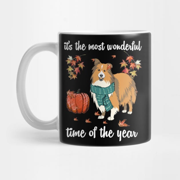 Sheltie Dog Autumn Fall Most Wonderful Time Maple Gift by AstridLdenOs